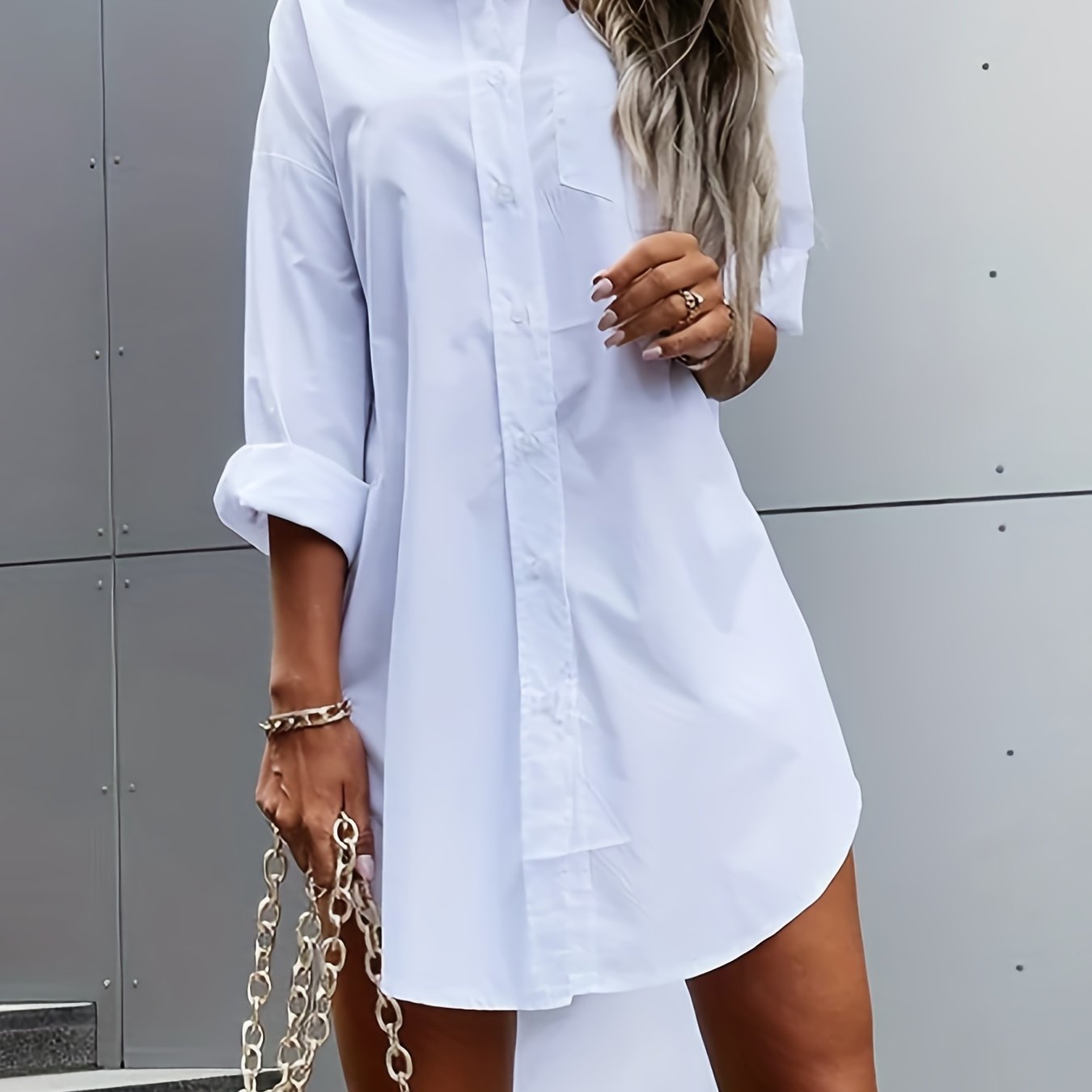 Effortless Shirt Dress for Women with Collar Long Sleeve High Low Relaxed Style