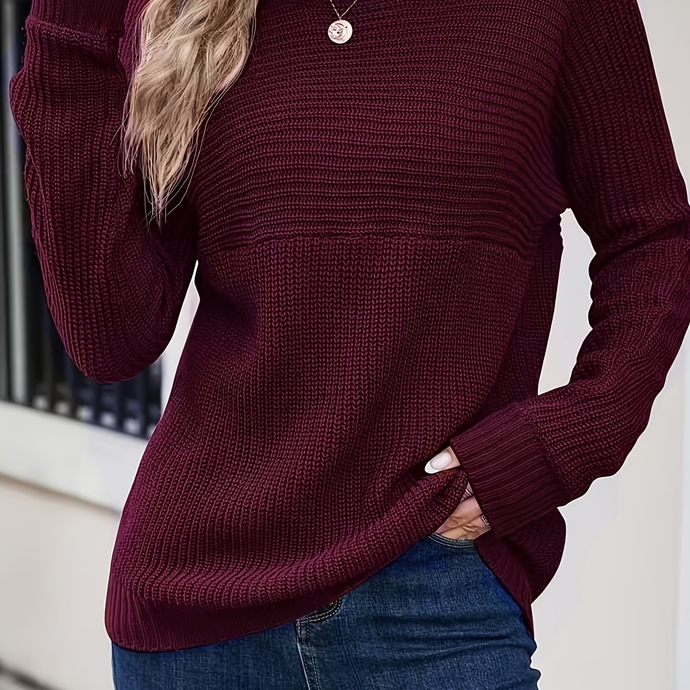 Comfortable Ribbed Sweater for Women with Round Neck Long Sleeve Relaxed Oversized Casual Style