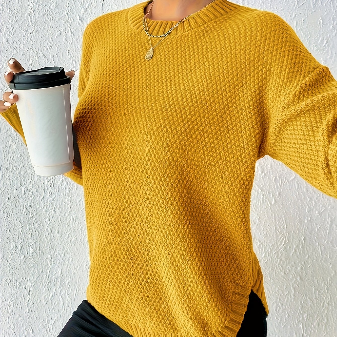 Women's Pullover Sweater, Solid Color Round Neck Loose-Fit, Simple Versatile Long Sleeve, Sweater Top