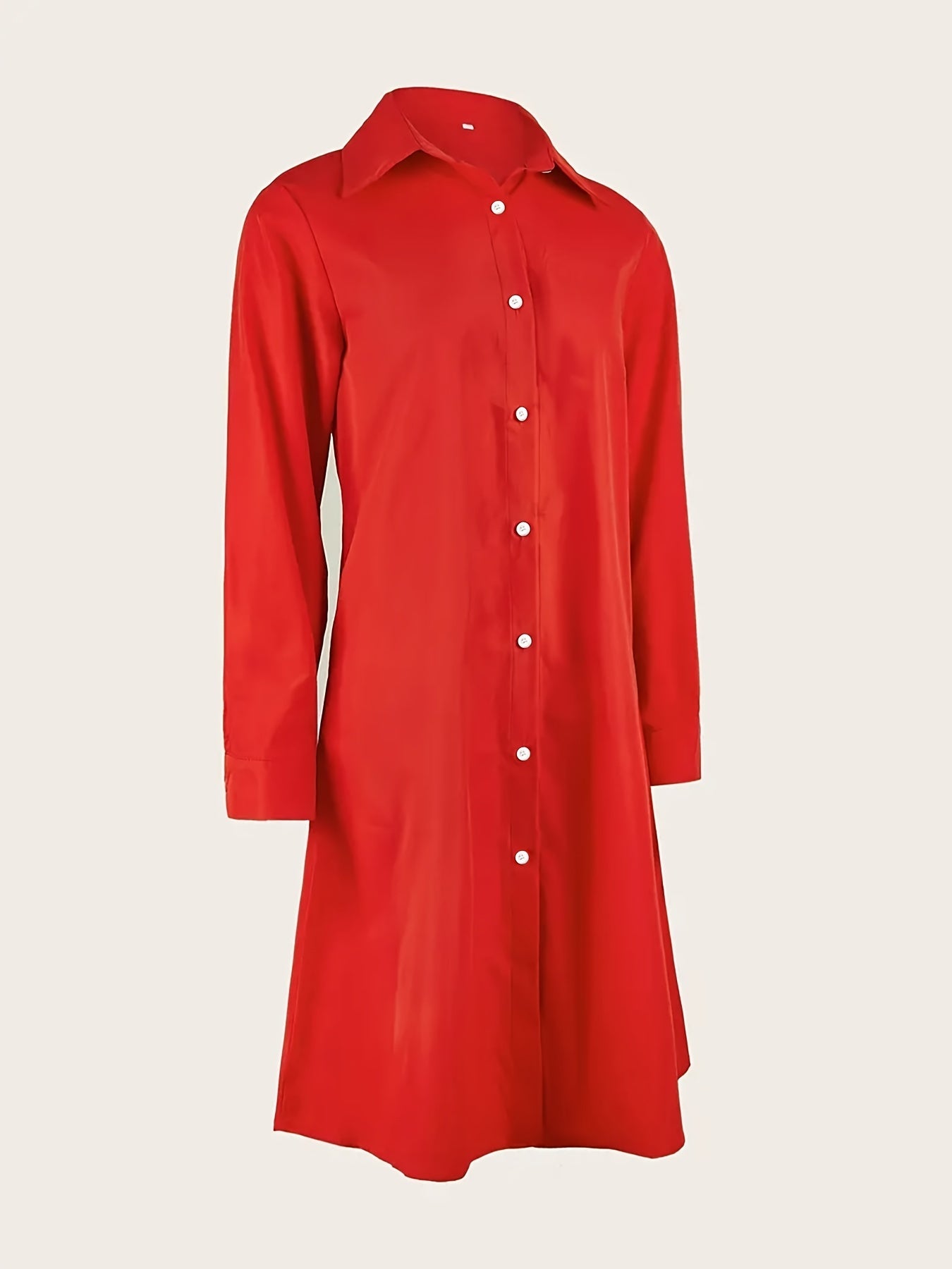 Elegant Red Shirt Dress for Women with Collar Long Sleeve Button Front A Line Midi Style