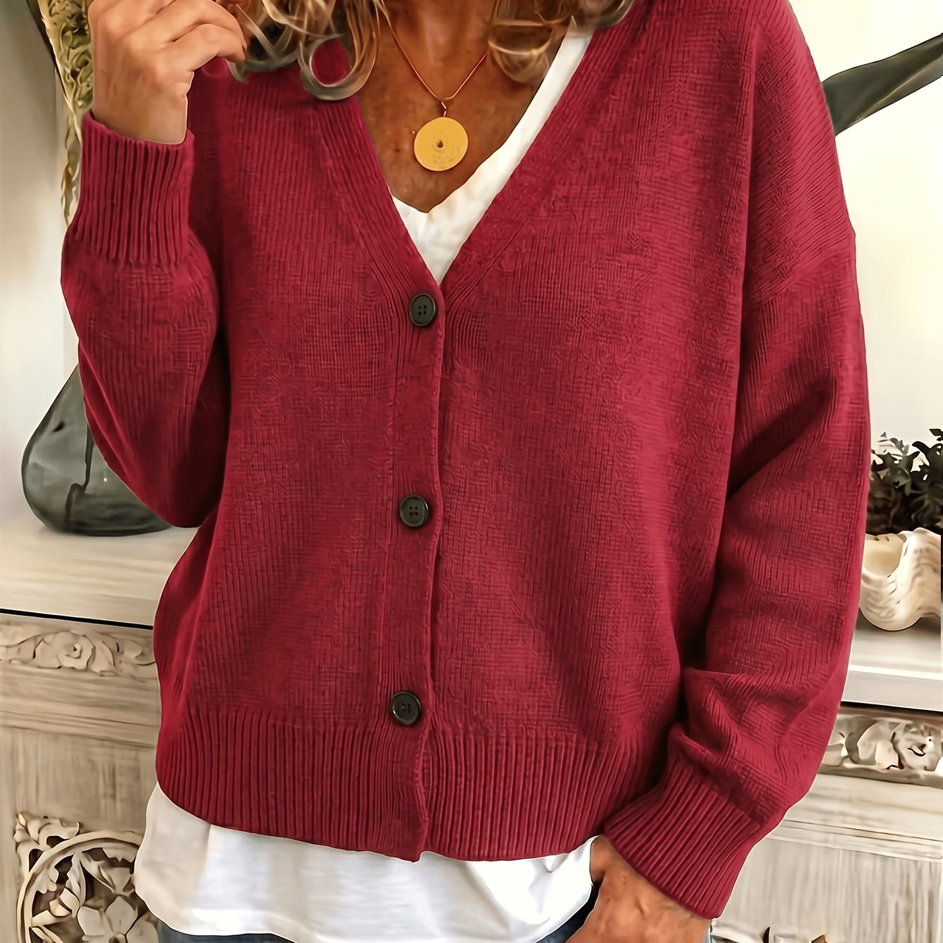 Comfortable Ribbed Cardigan Sweater for Women with V Neck Long Sleeve Button Front Oversized Relaxed Style