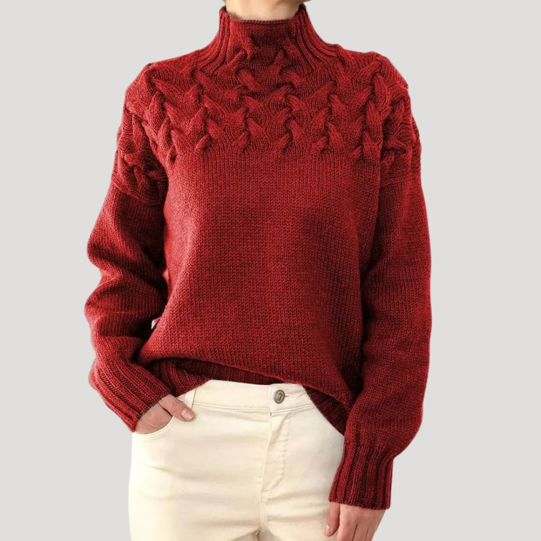 Marlowe | Women's Cable Knit Turtleneck Long Sleeve Sweater