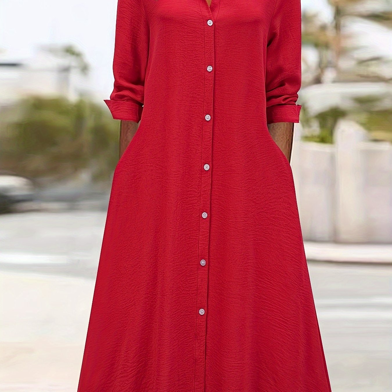 Effortless Linen Shirt Dress for Women with Collar V Neck Long Sleeve Button Front Flowing Style