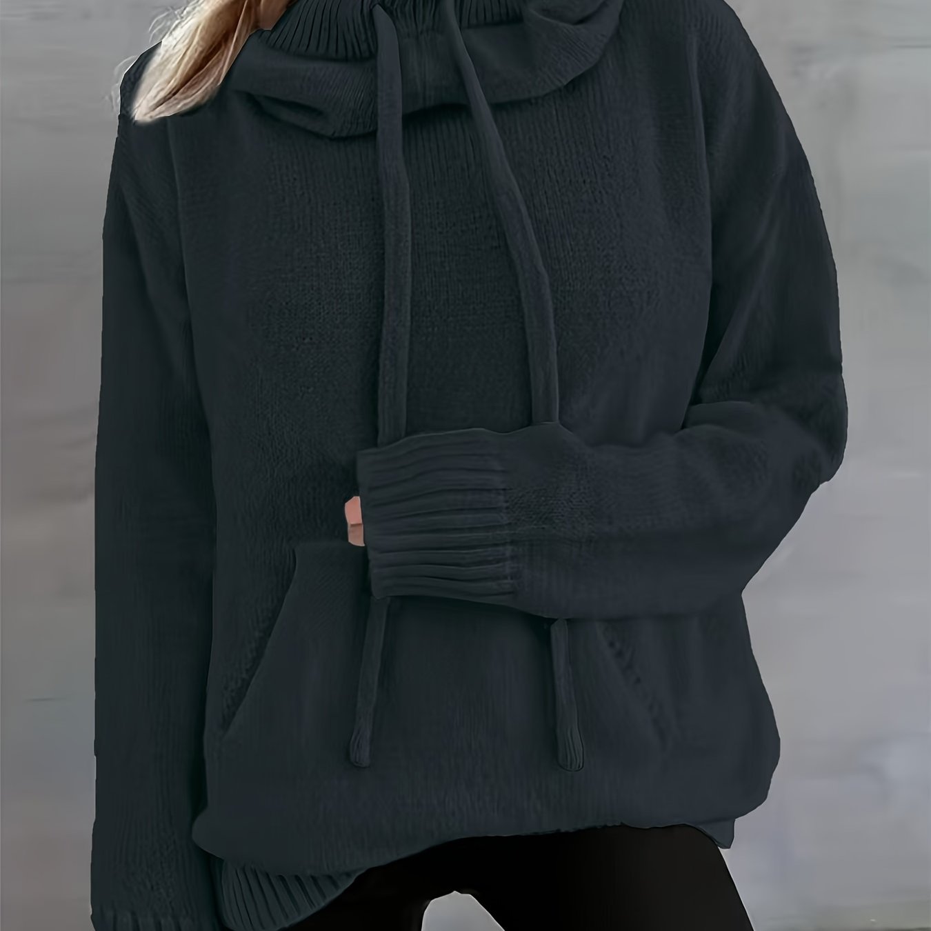 2025 New Autumn And Winter Women'S Casual Versatile Solid Color Drawstring Pocket Hooded Pullover