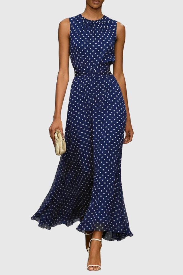 Elegant Maxi Dress for Women with Polka Dot Ruffle Hem Evening Gown Style