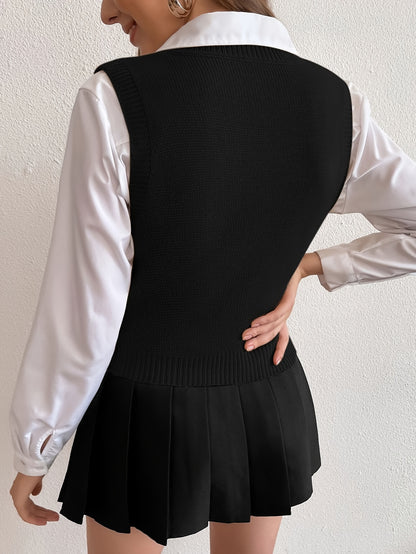 Effortless Cable Knit Sweater Vest for Women with V Neck Sleeveless Cropped Preppy Style