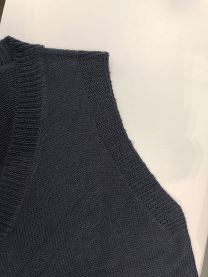 Comfortable Dark Blue Sweater Vest for Women with V Neck Sleeveless Ribbed Knit Relaxed Style