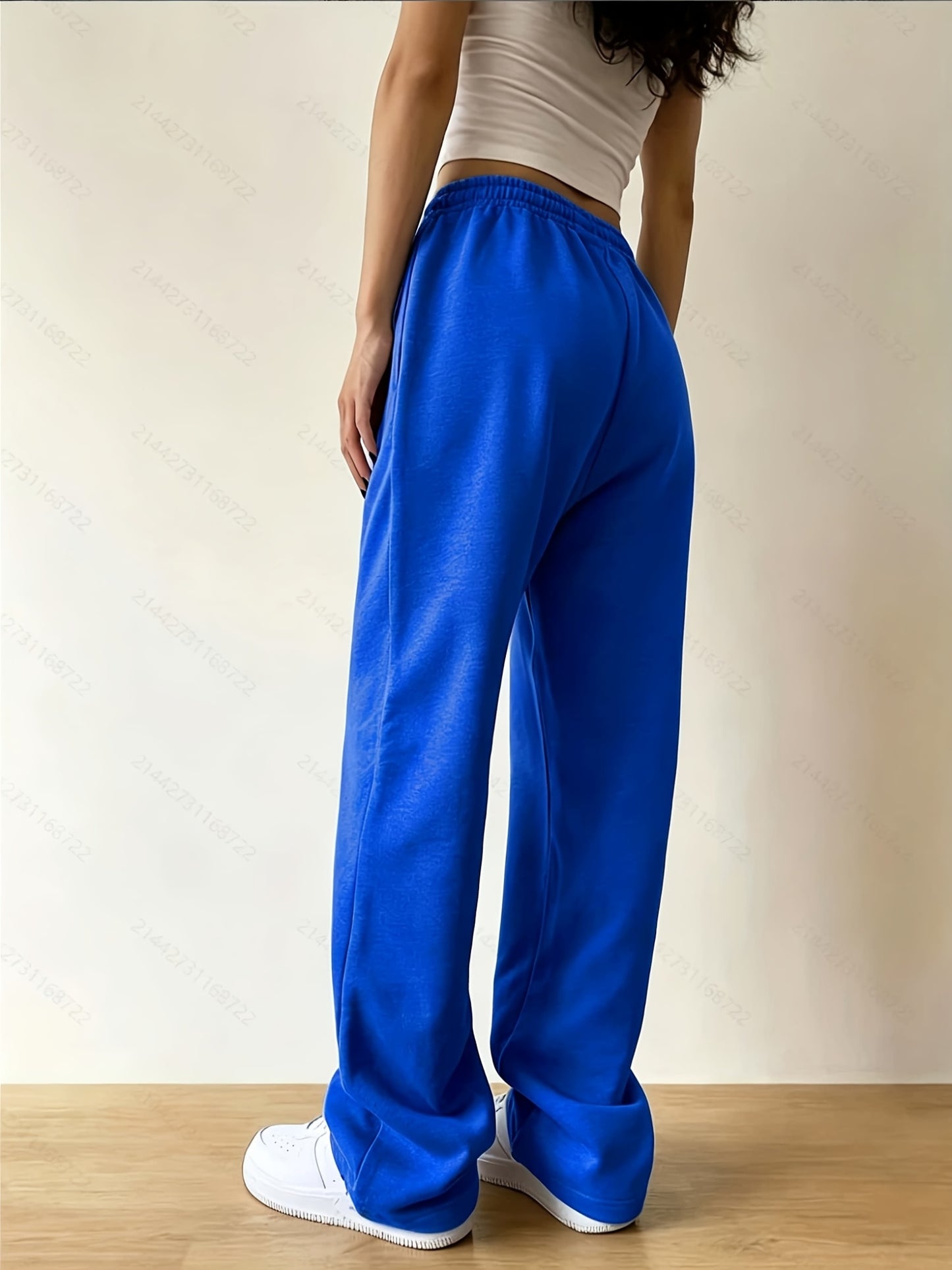 Effortless Fleece Wide Leg Sweatpants for Women with High Waist Elastic Waistband Relaxed Casual Style