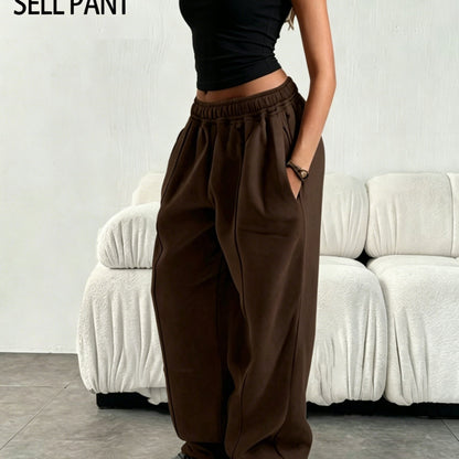 Comfortable Fleece Wide Leg Sweatpants for Women with High Waist Pintuck Relaxed Baggy Casual Style