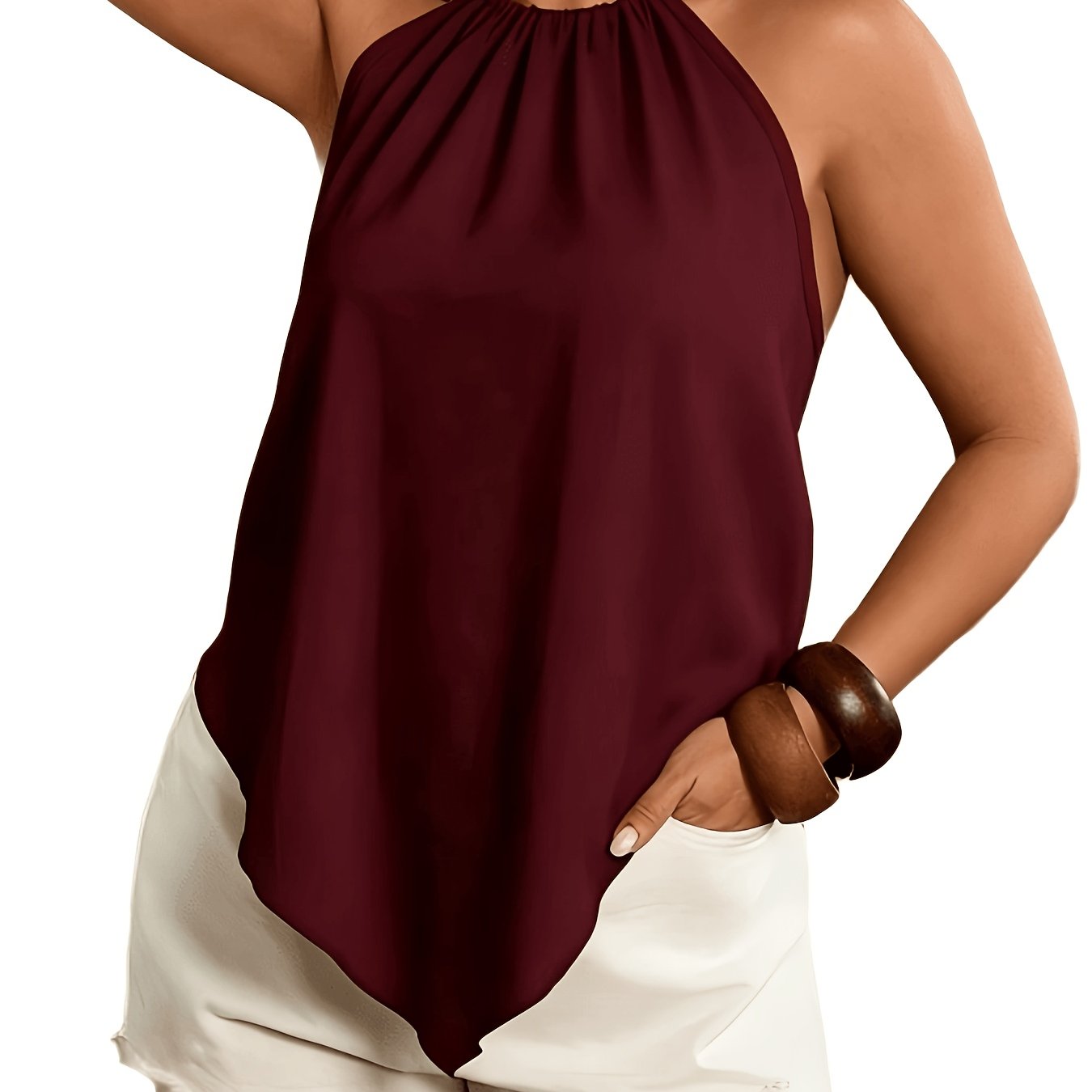 Effortless Chiffon Halter Tank Top for Women with High Neck Sleeveless Ruched Flowing Style