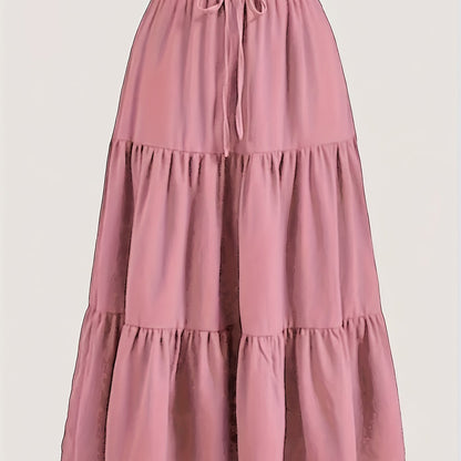 Effortless Tiered Maxi Skirt for Women with Paperbag Waist Drawstring Ruffle Flowing Style