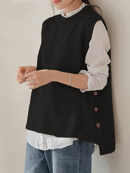 Comfortable Knit Sweater Vest for Women with Mock Neck Sleeveless Side Button Relaxed Style
