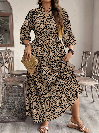 Effortless Multicolor Floral Maxi Dress for Women with V Neck Elbow Sleeve Tiered Ruffle Bohemian Style