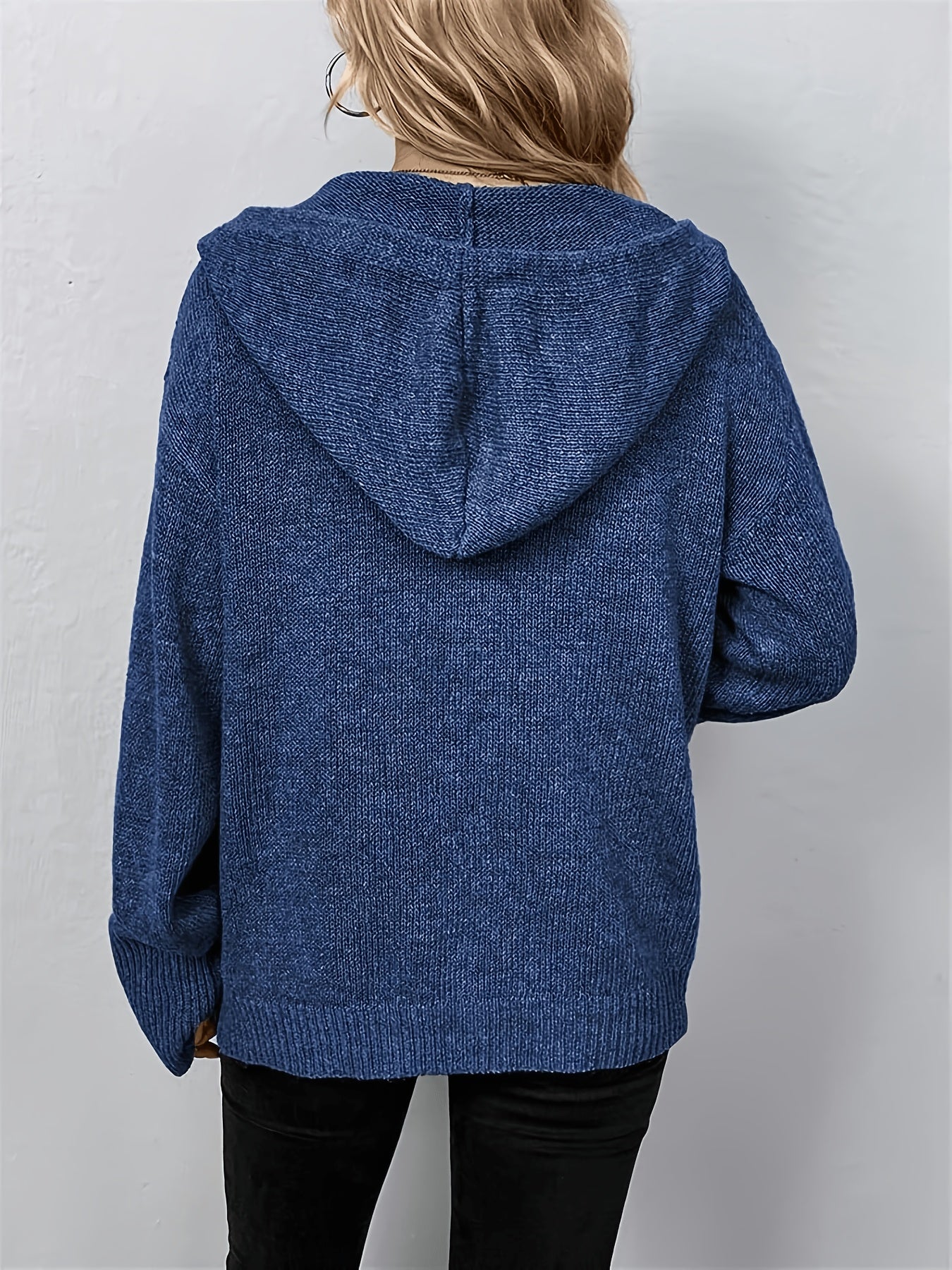 Comfortable Knit Cardigan Sweater for Women with Hooded Collar Long Sleeve Button Front Relaxed Oversized Style