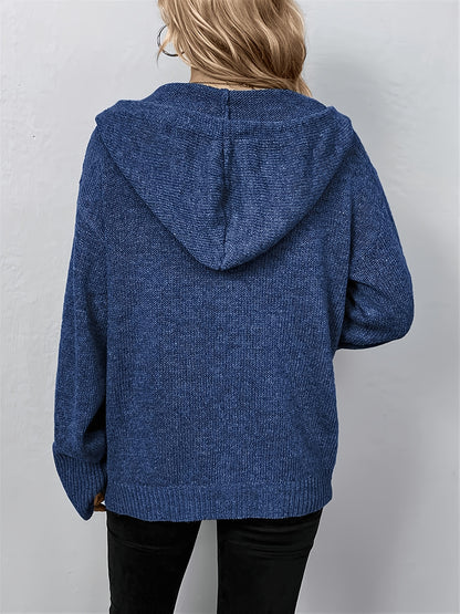 Comfortable Knit Cardigan Sweater for Women with Hooded Collar Long Sleeve Button Front Relaxed Oversized Style