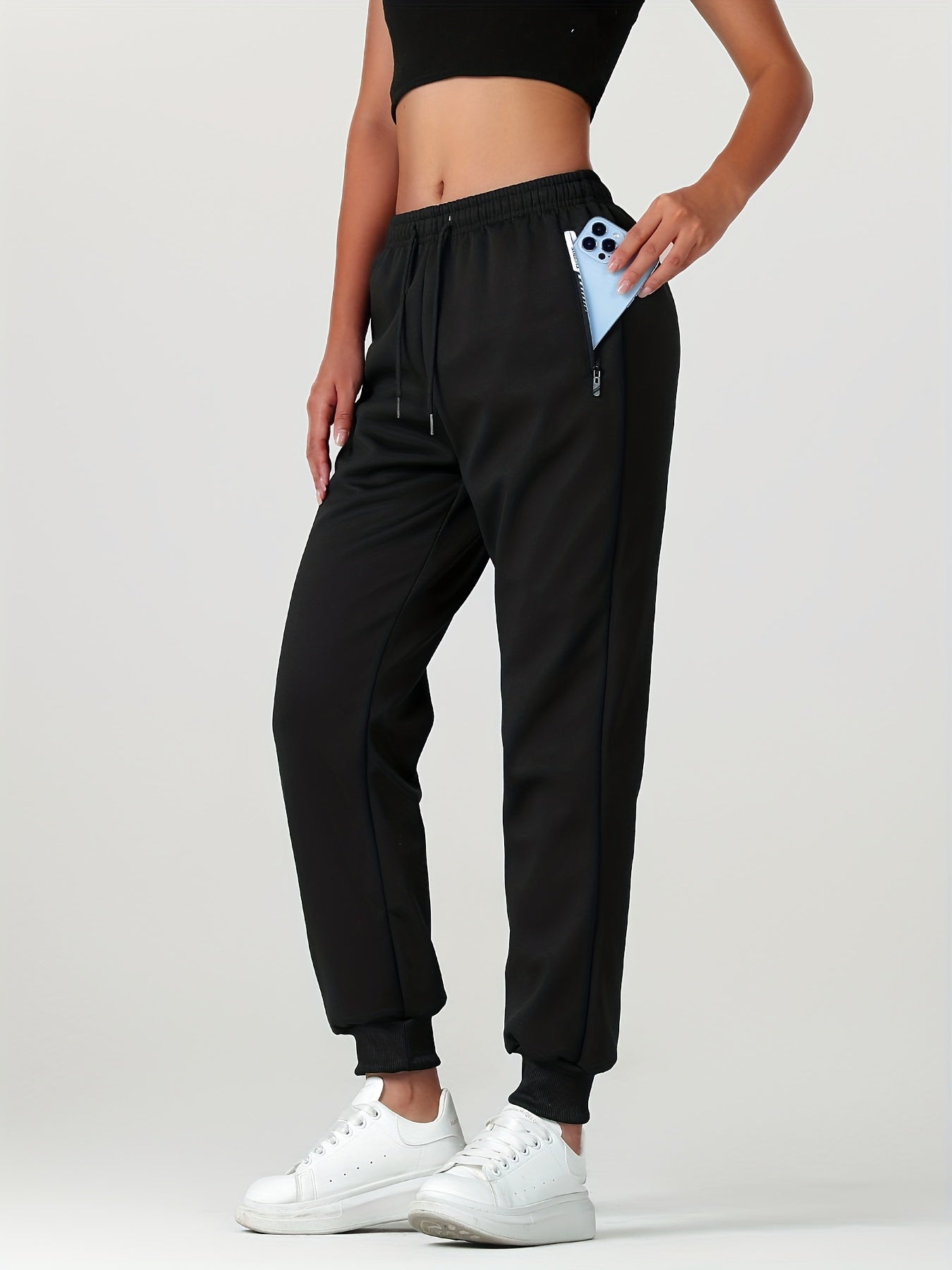 Comfortable Sherpa Lined Jogger Sweatpants for Women with High Waist Drawstring Zip Pocket Cinched Ankle Relaxed Style