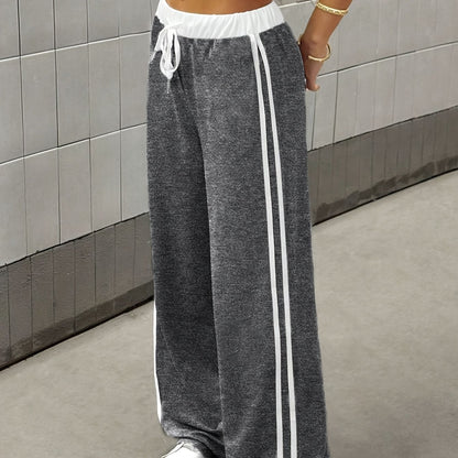 Effortless Wide Leg Track Pants for Women with High Waist Drawstring Side Stripe Relaxed Style