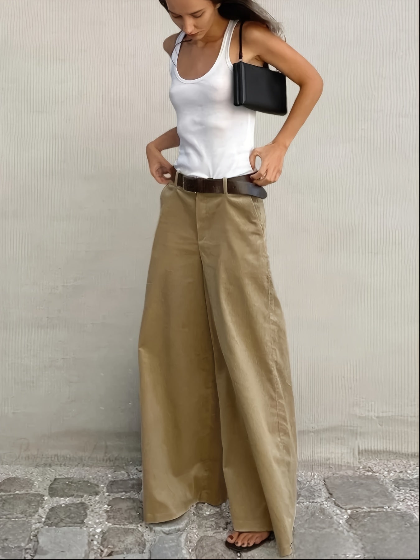 Effortless Wide Leg Pants for Women with High Waist Belted Tapered Relaxed Casual Style