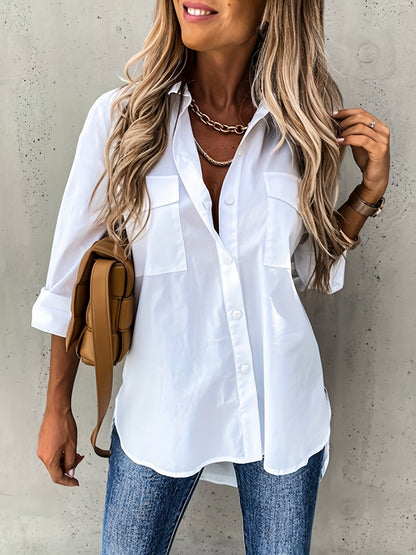 Effortless Utility Blouse for Women with Collar Long Sleeve Button Front Casual Style