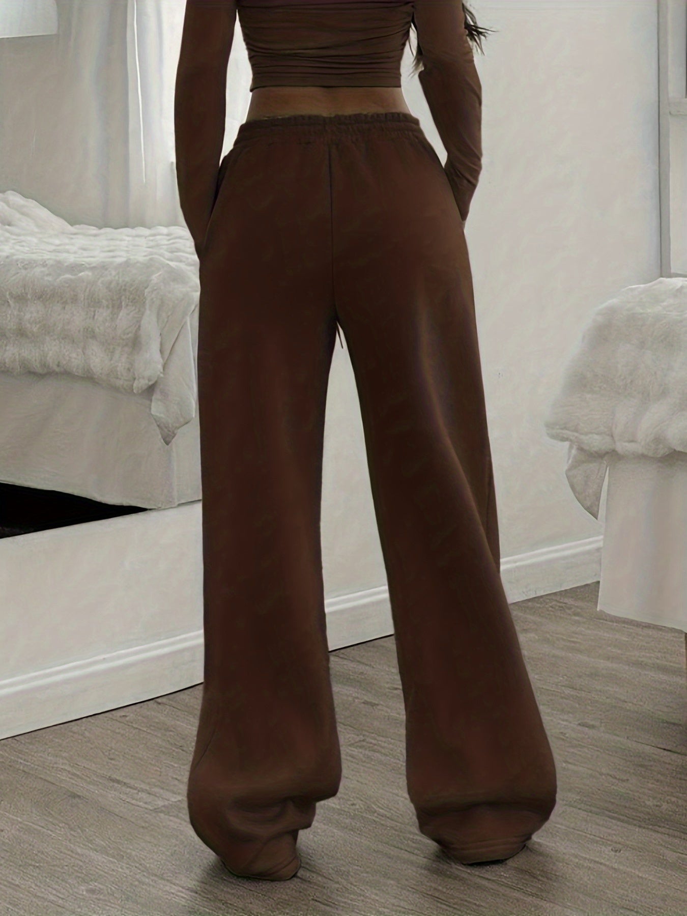Effortless Coffee Brown Wide Leg Pants for Women with High Waist Drawstring Relaxed Flowing Casual Style