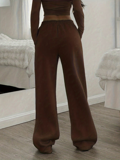 Effortless Coffee Brown Wide Leg Pants for Women with High Waist Drawstring Relaxed Flowing Casual Style