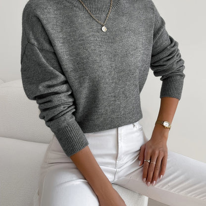 Comfortable Ribbed Sweater for Women with High Neck Long Sleeve Relaxed Oversized Knit Style