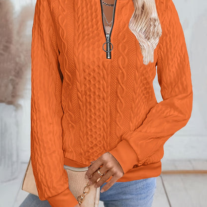 Comfortable Cable Knit Sweater for Women with Zip Neck Long Sleeve Relaxed Casual Style