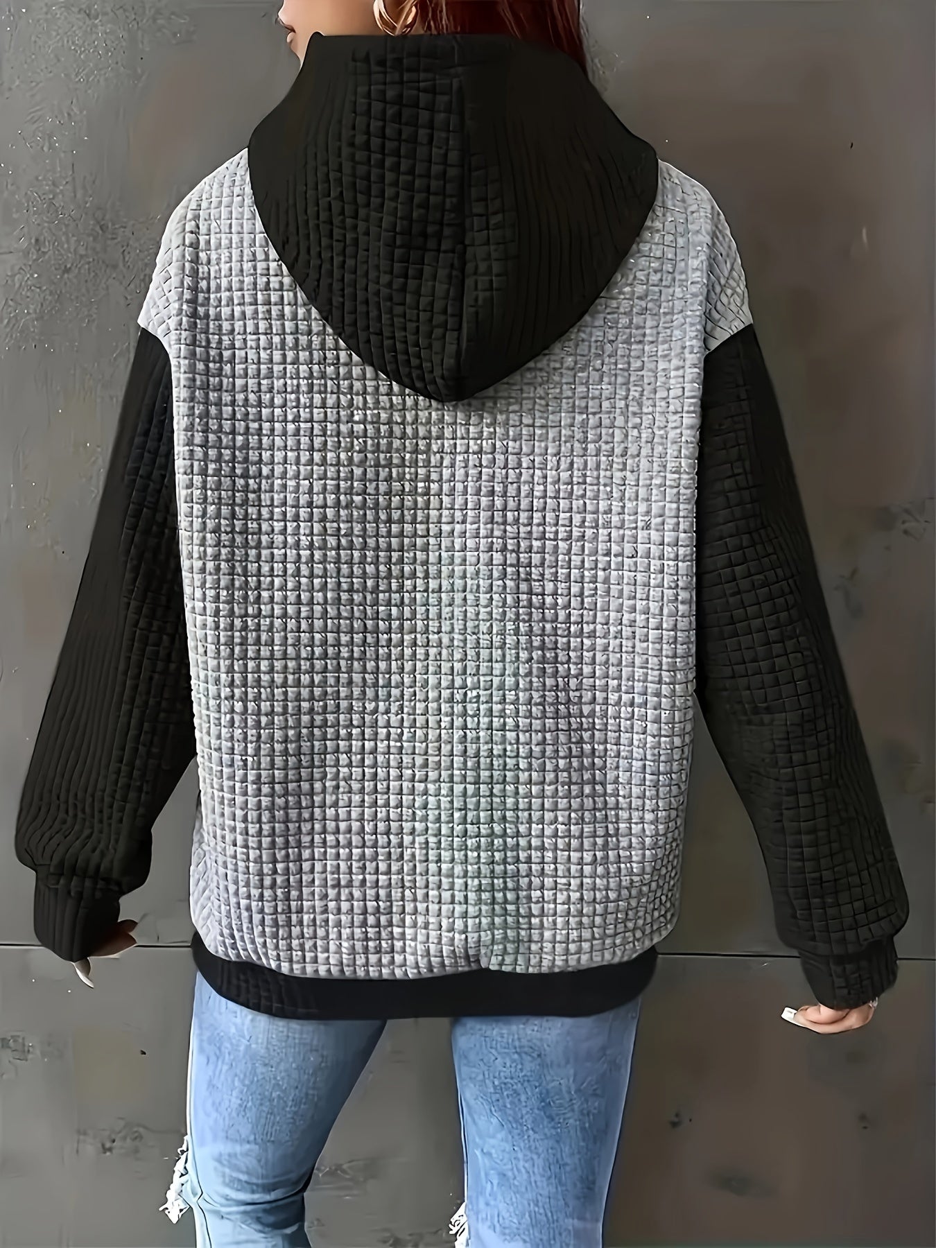 Autumn/Winter European and American Fashion Trendy Wide Fit Casual Loose Color Block Patchwork Pullover Hooded Versatile Sweatshirt Jacket for Women