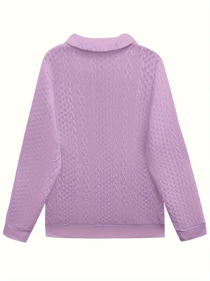 Comfortable Cable Knit Quarter Zip Sweatshirt for Women with Collar Long Sleeve Kangaroo Pocket Relaxed Style
