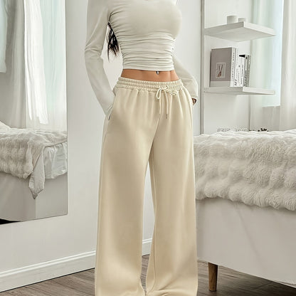 Oriented Elegant Ladies' Trousers Drawstring Pocket Design Solid Color Easy Versatile Sweatpants