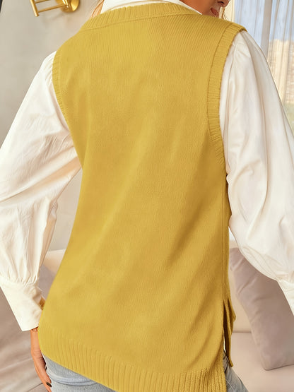 Comfortable Sweater Vest for Women with V Neck Sleeveless Ribbed Trim Oversized Knit Style