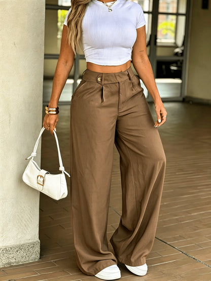 Effortless Wide Leg Pants for Women with High Waist Pleated Button Front Tailored Style