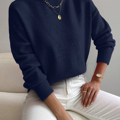 Comfortable Ribbed Sweater for Women with High Neck Long Sleeve Relaxed Oversized Knit Style