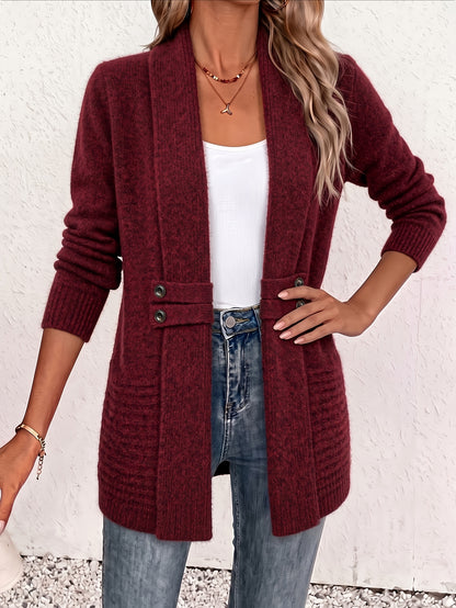 Comfortable Ribbed Knit Cardigan Sweater for Women with Shawl Collar Long Sleeve Button Detail Casual Style