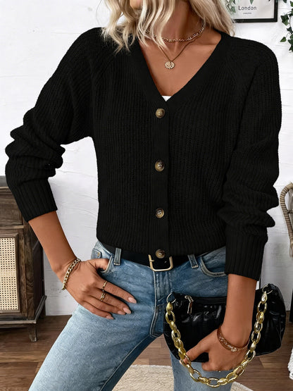Comfortable Ribbed Knit Cardigan for Women with V Neck Long Sleeve Button Front Relaxed Oversized Style
