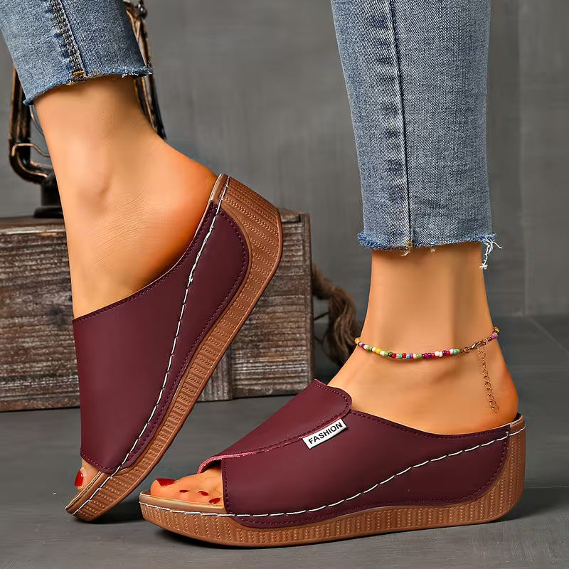 Comfortable Orthopedic Sandals for Women with Wide Band Open Toe Slip On Wedge Platform Style