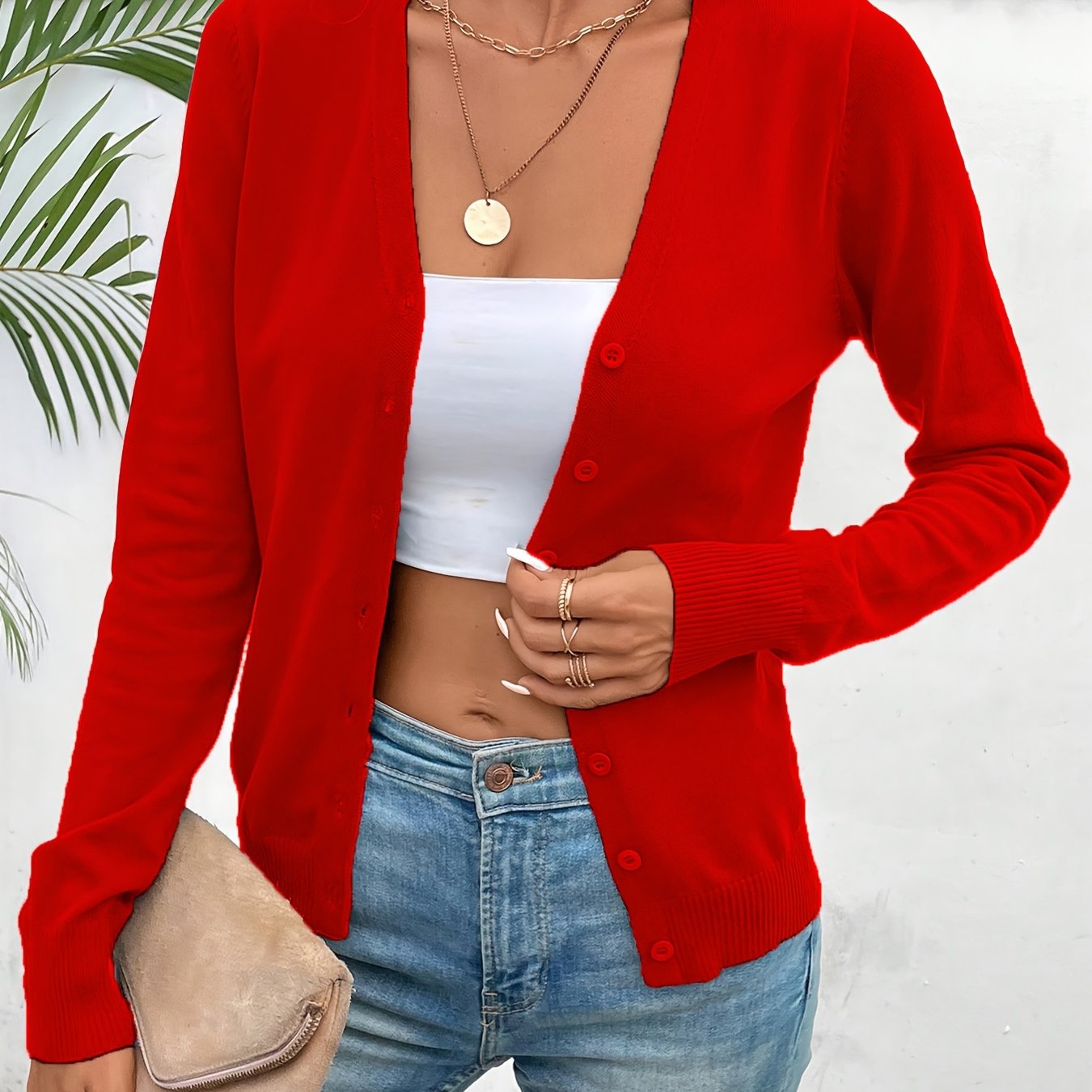 Comfortable Button Front Cardigan Sweater for Women with V Neck Long Sleeve Ribbed Cuff Relaxed Style