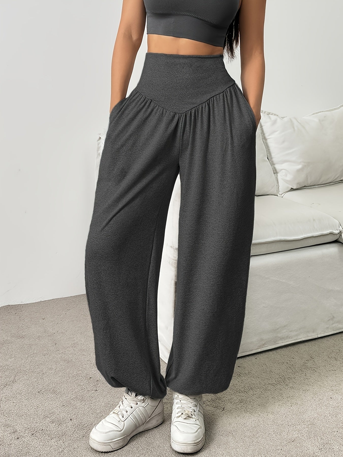 Effortless Wide Leg Pants for Women with High Waist Ruched Tapered Relaxed Casual Style