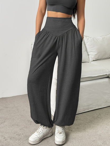 Effortless Wide Leg Pants for Women with High Waist Ruched Tapered Relaxed Casual Style