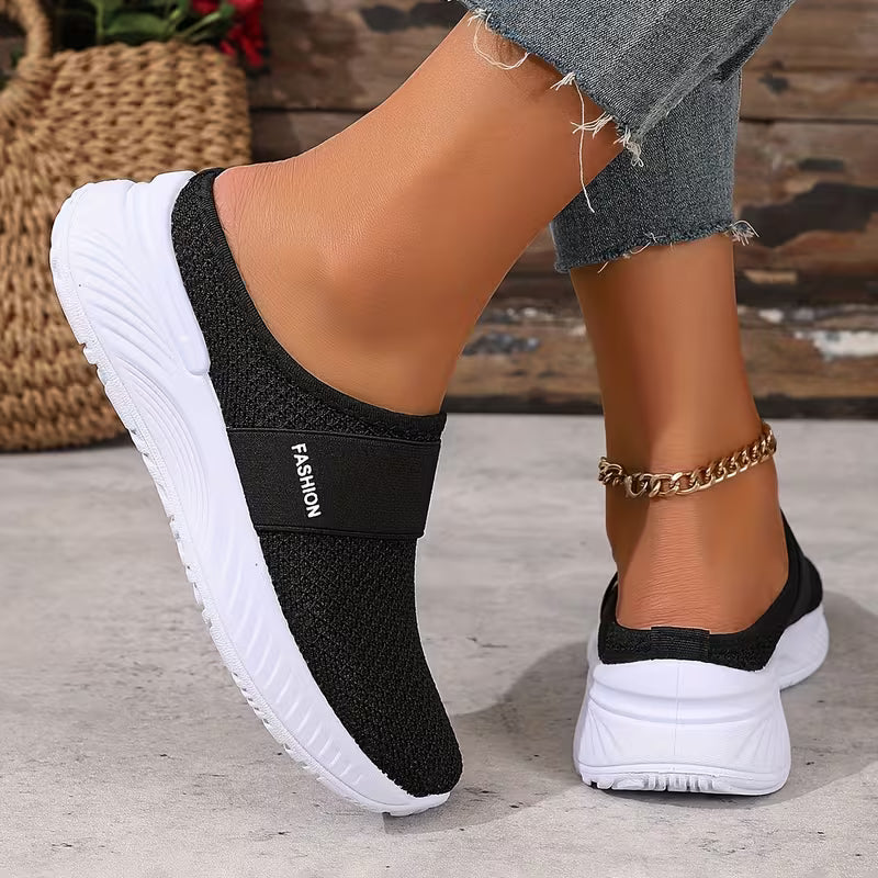 Comfortable Slides for Women with Closed Toe Breathable Mesh Backless Slip On Style
