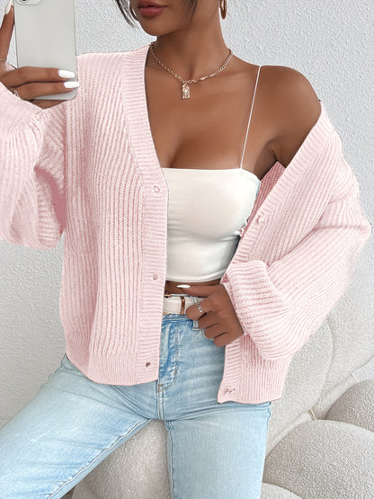 Comfortable Ribbed Knit Cardigan for Women with V Neck Long Sleeve Button Front Oversized Relaxed Style