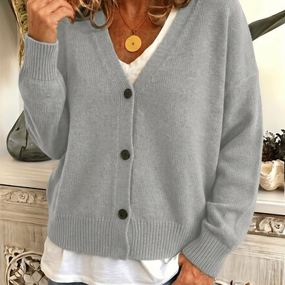 Comfortable Ribbed Cardigan Sweater for Women with V Neck Long Sleeve Button Front Oversized Relaxed Style