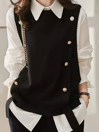 Comfortable Sweater Vest for Women with Round Neck Sleeveless Button Detail Relaxed Knit Style