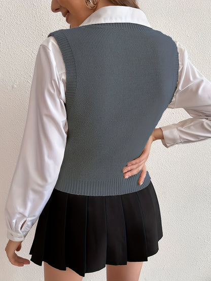 Effortless Cable Knit Sweater Vest for Women with V Neck Sleeveless Cropped Preppy Style