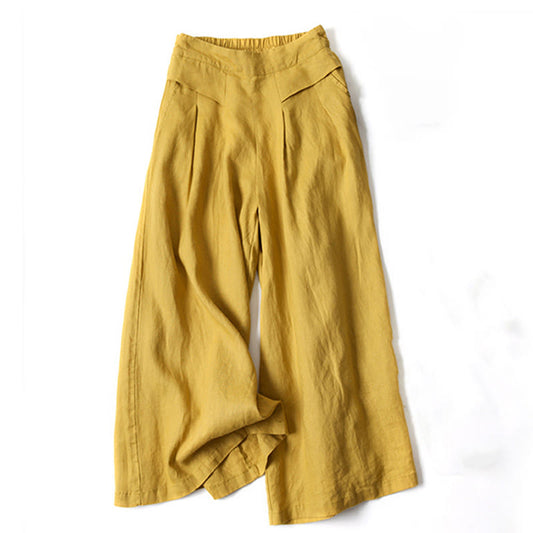 Effortless Linen Wide Leg Pants for Women with High Waist Pleated Relaxed Flowing Casual Style