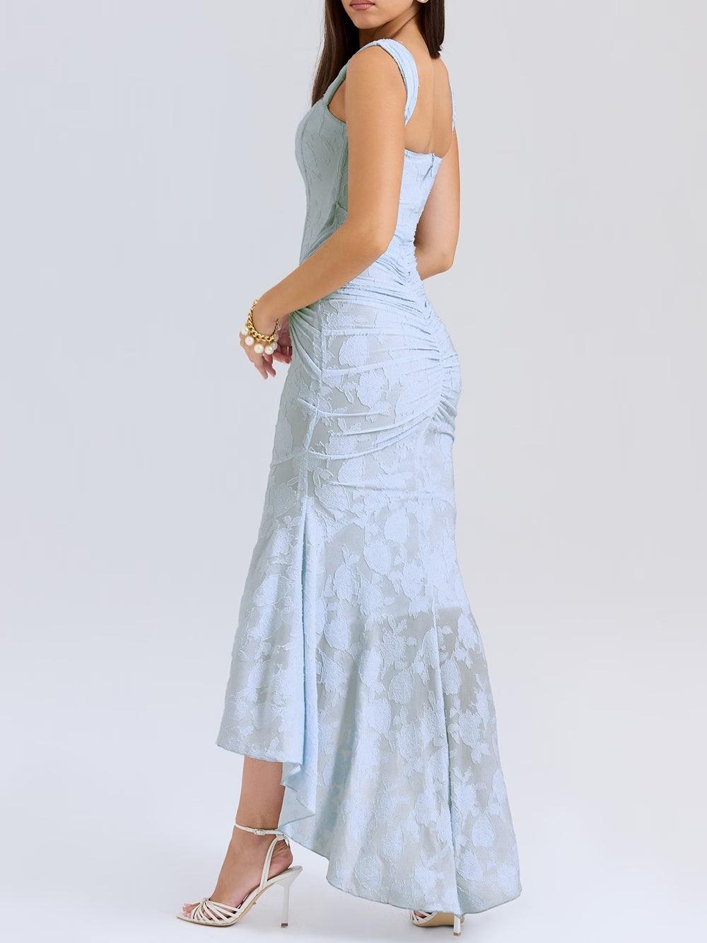 Elegant Lace Corset Maxi Dress for Women with Square Neck Sleeveless Ruched Mermaid Hem Wedding Guest Style