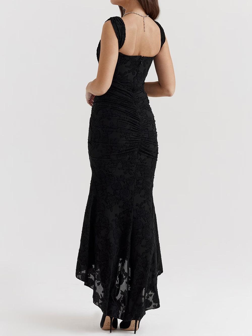 Elegant Lace Corset Maxi Dress for Women with Square Neck Sleeveless Ruched Mermaid Hem Wedding Guest Style