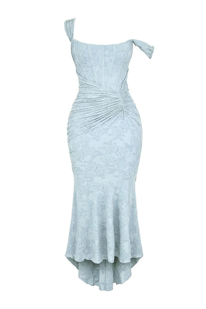Elegant Lace Corset Maxi Dress for Women with Square Neck Sleeveless Ruched Mermaid Hem Wedding Guest Style