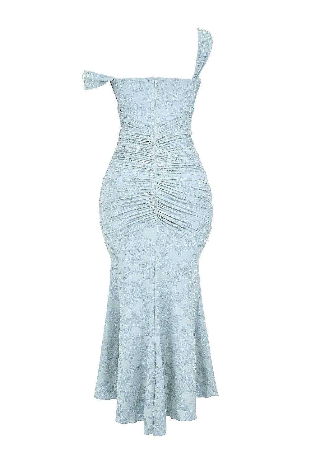 Elegant Lace Corset Maxi Dress for Women with Square Neck Sleeveless Ruched Mermaid Hem Wedding Guest Style