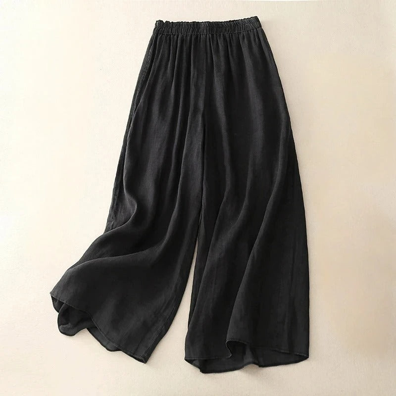 Effortless Linen Wide Leg Pants for Women with High Waist Drawstring Ankle Length Flowing Style